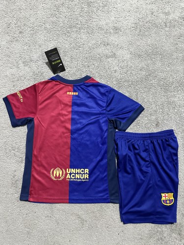Youth Uniform Kids Kit 2024-2025 Barcelona Home Soccer Jersey Shorts Child Football Set