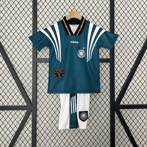 Retro Youth Uniform 1996 Germany Away Green Soccer Jersey Shorts Vintage Child Football Kit