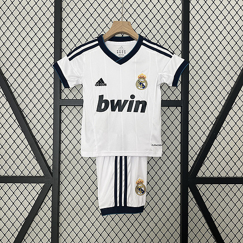 Retro Youth Uniform Kids Kit 2012-2013 Real Madrid Home Soccer Jersey Shorts Vintage Child Football Set