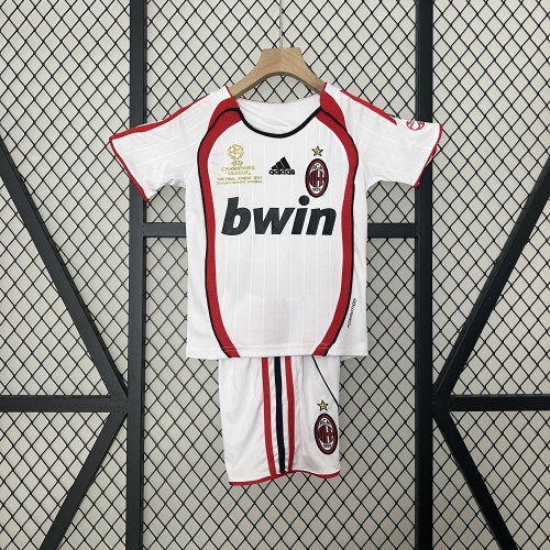 Retro Youth Uniform Kids Kit 2006-2007 AC Milan UCL Final White Soccer Jersey Shorts Vintage Child Football Set