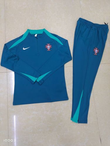 2024 Portugal Dark Green Soccer Training Sweater and Pants