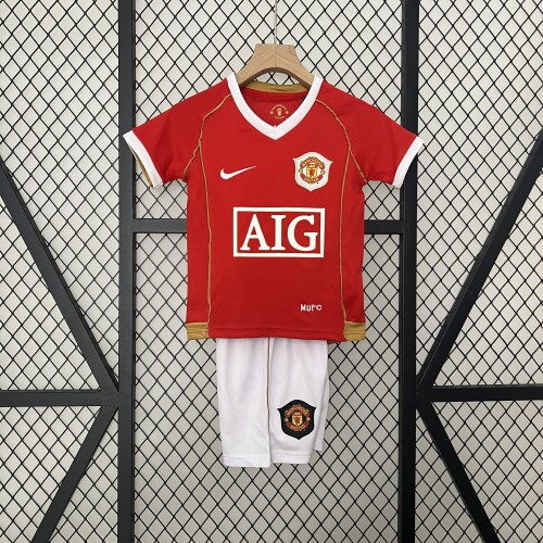 Retro Youth Uniform Kids Kit 2006-2007 Manchester United Home Soccer Jersey Shorts Vintage Child Football Set