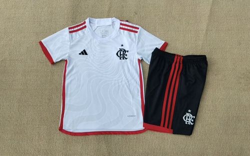 Youth Uniform Kids Kit 2024-2025 Flamengo Away White Soccer Jersey Shorts Child Football Set