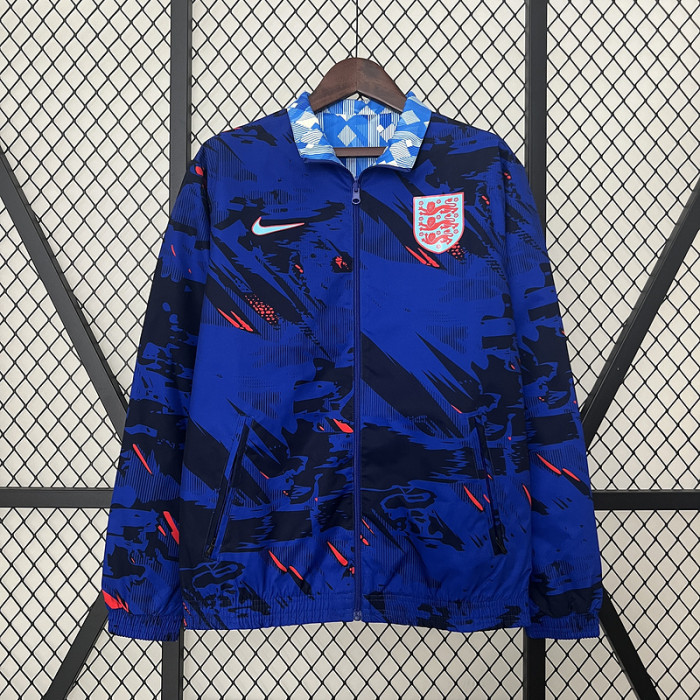 2024 England Blue Trench Coat Reversible Soccer Reversible Windbreaker Jacket
