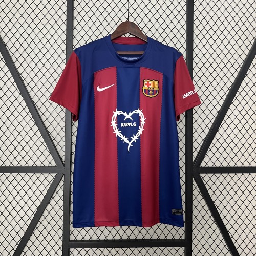 with Karol G Sponor Logo Barcelona Camisetas de Futbol Fans Version 2023-2024 Barcelona Home Soccer Jersey