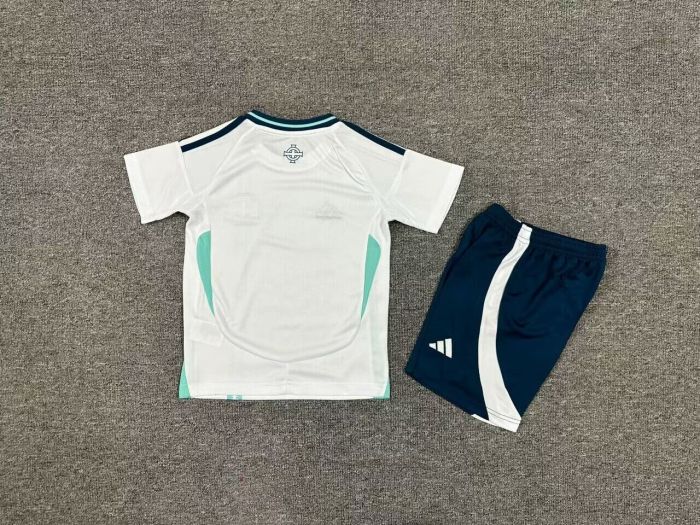 Youth Uniform Kids Kit Northern Ireland 2024 Away White Soccer Jersey Shorts Child Football Set