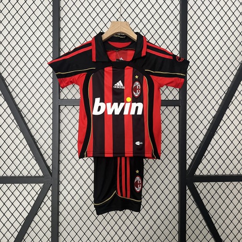 Retro Youth Uniform 2006-2007 AC Milan Home Soccer Jersey Shorts Vintage Child Football Kit