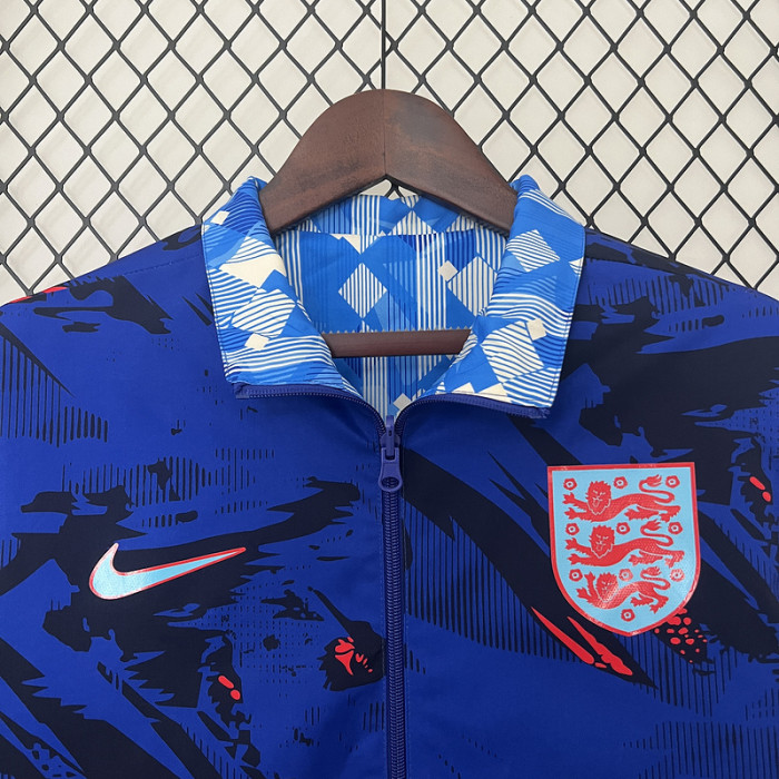 2024 England Blue Trench Coat Reversible Soccer Reversible Windbreaker Jacket
