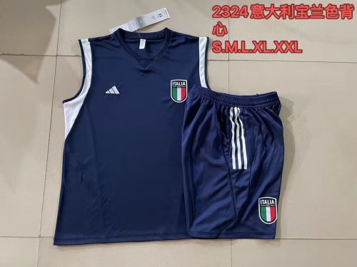 Adult Uniform 2024 Italy Dark Blue Soccer Training Vest and Shorts Football Set