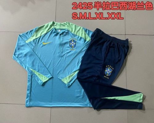 2024 Brazil Blue/Green Soccer Training Sweater and Pants Brasil Football Kit