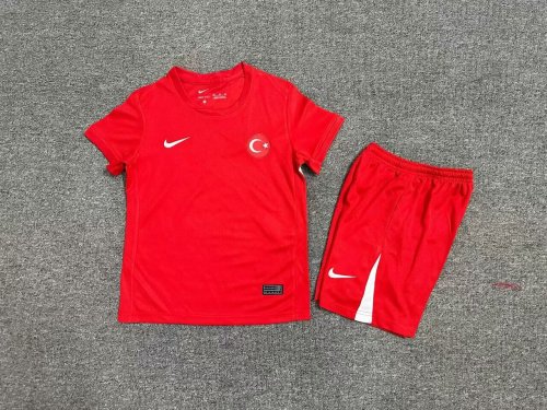 Youth Uniform Kids Kit Turkey 2024 Away Red Soccer Jersey Shorts Child Football Set