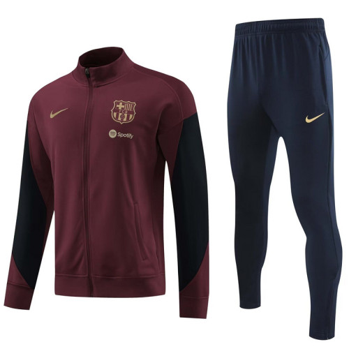 2024 Barcelona Dark Red Soccer Training Jacket and Pants