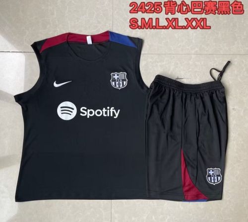 Adult Uniform 2024 Barcelona Black Soccer Training Vest and Shorts Football Set
