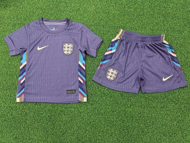 Player Version Youth Uniform Kids Kit England 2024 Away Soccer Jersey Shorts Child Football Set