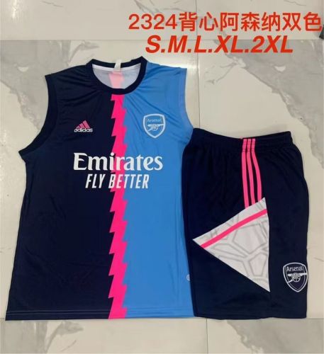 Adult Uniform 2024 Arsenal Dark Blue/Blue Soccer Training Vest and Shorts Football Set