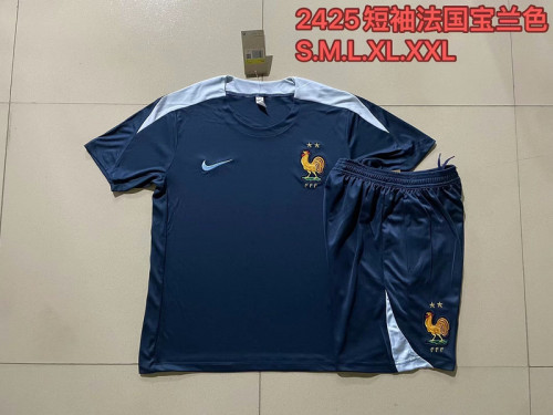 Adult Uniform 2024 France Dark Blue Soccer Training Jersey and Shorts Football Kits