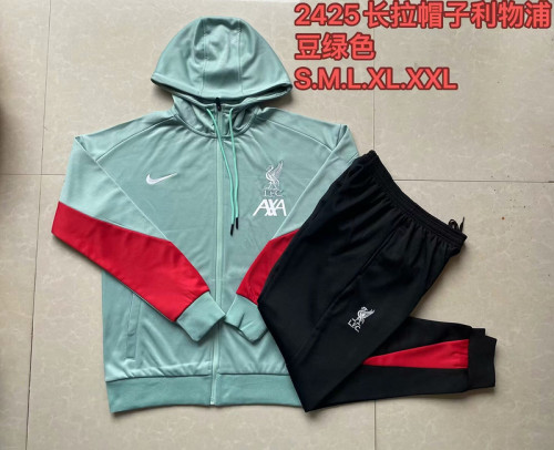 2024 Liverpool Green Soccer Training Hoodie and Pants Football Tracksuit