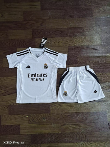 Youth Uniform Kids Kit 2024-2025 Real Madrid Home Soccer Jersey Shorts Child Football Set