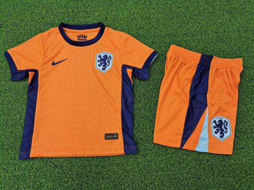Player Version Youth Uniform Kids Kit Netherlands 2024 Home Soccer Jersey Shorts Holland Child Football Set