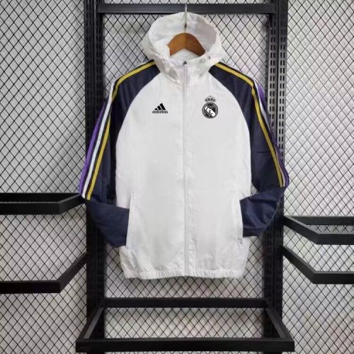 2024 Real Madrid White/Dark Blue Soccer Windbreaker Jacket Football Jacket