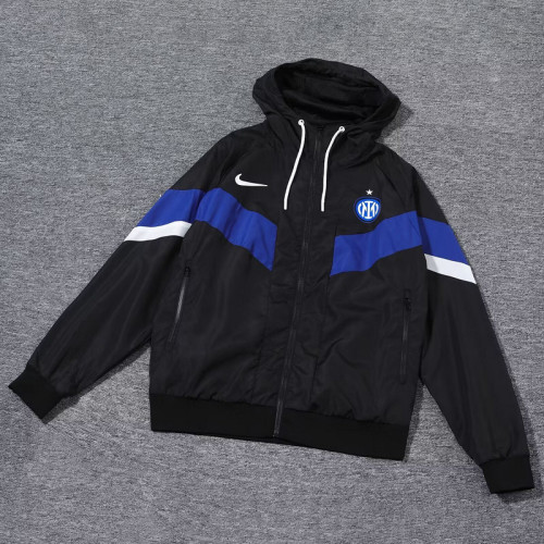 2024 Inter Milan Black/Blue Soccer Hoodie Football Windbreaker Jacket