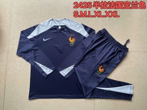 2024 France Dark Blue Soccer Training Sweater and Pants