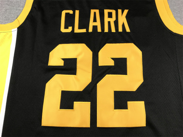 Iowa Hawkeyes 22 CLARK Black/Yellow Basketball Shirt NBA Jersey