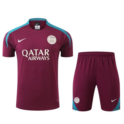 Adult Uniform 2024 PSG Dark Red/Blue Soccer Training Jersey and Shorts Football Kits