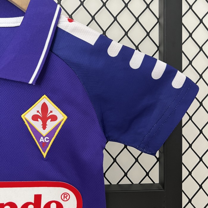 Retro Youth Uniform Kids Kit 1998-1999 Fiorentina Home Soccer Jersey Shorts Vintage Child Football Set