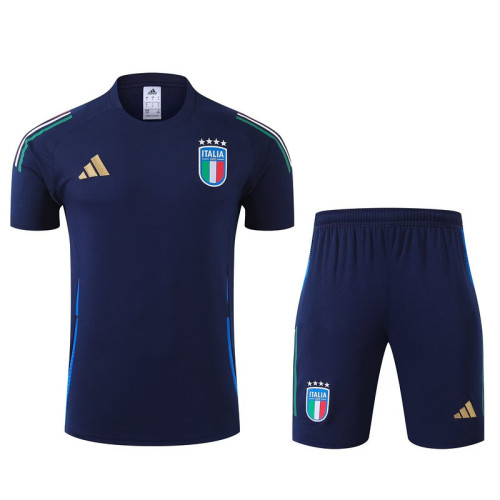 Adult Uniform 2024 Italy Dark Blue Soccer Training Jersey and Shorts Football Kits