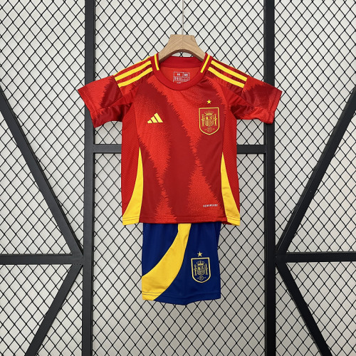 Youth Uniform Kids Kit Spain 2024 Home Soccer Jersey Shorts Child Football Set