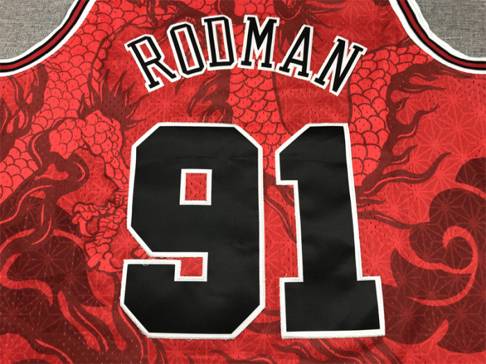 Mitchell&ness 1997-98 Chicago Bulls 91 RODMAN Basketball Shirt Red Dragon NBA Jersey