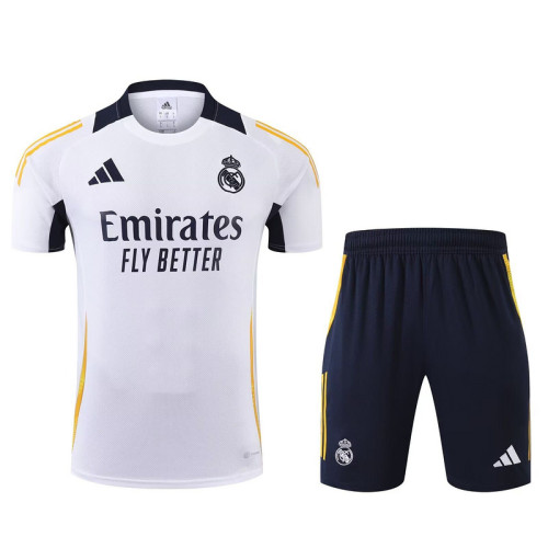 Adult Uniform 2024 Real Madrid White/Gold Soccer Training Jersey and Shorts Football Kits