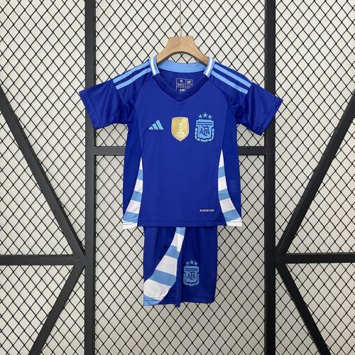 with FIFA World Champions 2022 Patch Youth Uniform Kids Kit 2024 Argentina Away Blue Soccer Jersey Shorts Child Football Set