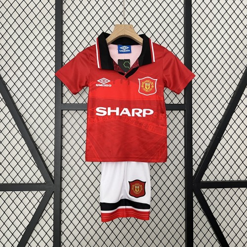 Retro Youth Uniform Kids Kit 1994-1996 Manchester United Home Soccer Jersey Shorts Vintage Child Football Set