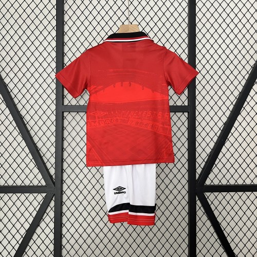 Retro Youth Uniform Kids Kit 1994-1996 Manchester United Home Soccer Jersey Shorts Vintage Child Football Set