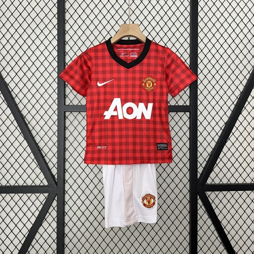 Retro Youth Uniform Kids Kit 2012-2013 Manchester United Home Soccer Jersey Shorts Vintage Child Football Set