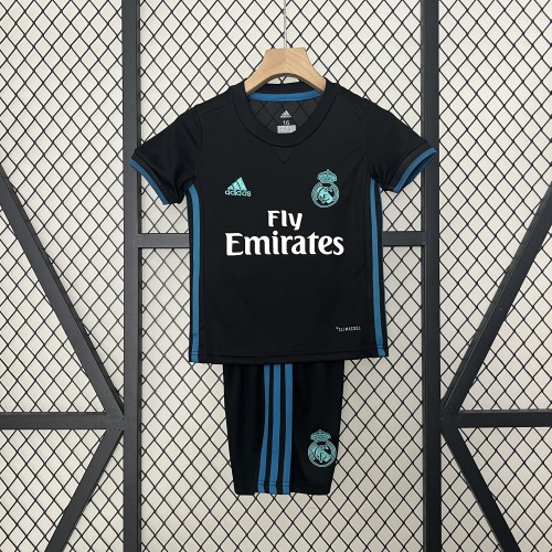 Retro Youth Uniform Kids Kit 2017-2018 Real Madrid Away Black Soccer Jersey Shorts Vintage Child Football Set