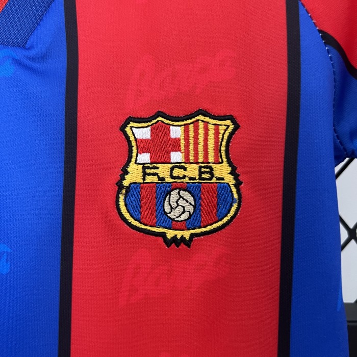 Retro Youth Uniform Kids Kit 1995-1997 Barcelona Home Soccer Jersey Shorts Vintage Child Football Set