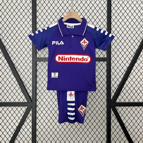 Retro Youth Uniform Kids Kit 1998-1999 Fiorentina Home Soccer Jersey Shorts Vintage Child Football Set
