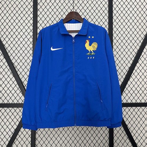 2024 France Blue/White Trench Coat Reversible Soccer Reversible Windbreaker Jacket