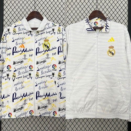 2024 Real Madrid Colorful/White Trench Coat Soccer Reversible Windbreaker Jacket
