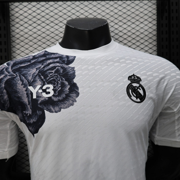 Player Version 2024 Real Madrid Y-3 White/Black Flower Soccer Jersey Real Football Shirt