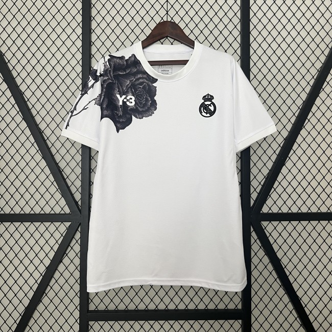 Fan Version 2024 Y-3 Real Madrid White/Black Flower Soccer Jersey Real Football Shirt