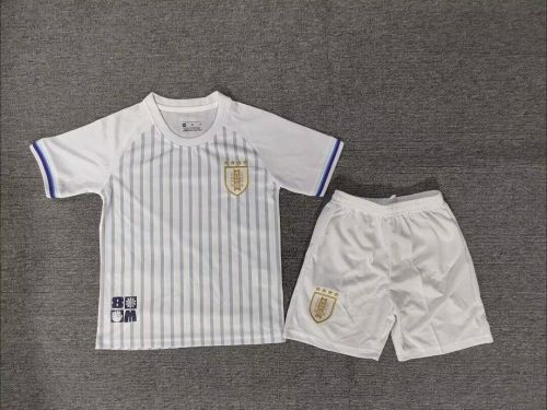 Youth Uniform Kids Kit 2024 Uruguay Away White Soccer Jersey Shorts Child Football Set
