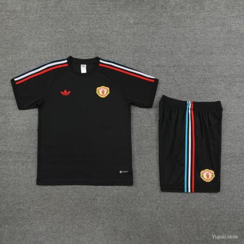 Adult Uniform 2024 Manchester United Black Soccer Training Jersey and Shorts Football Kits