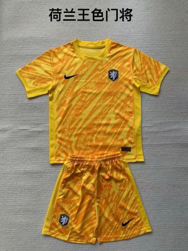 Adult Uniform Netherlands 2024 Yellow Goalkeeper Soccer Jersey Shorts Holland Football Set