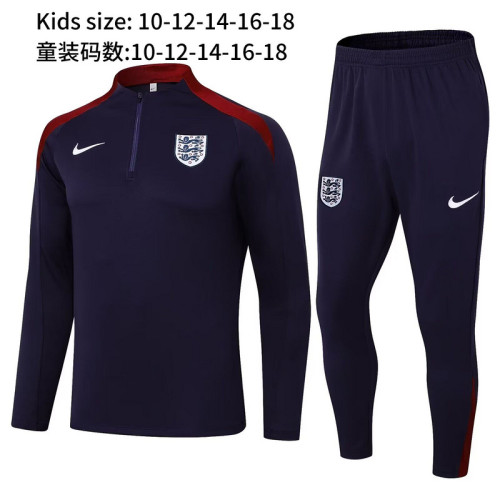 Youth 2024 England Dark Blue/Red Soccer Training Sweater and Pants