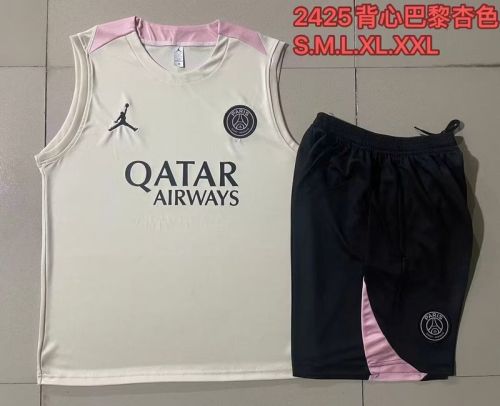 Adult Uniform 2024 PSG Beige Soccer Training Vest and Shorts Football Set