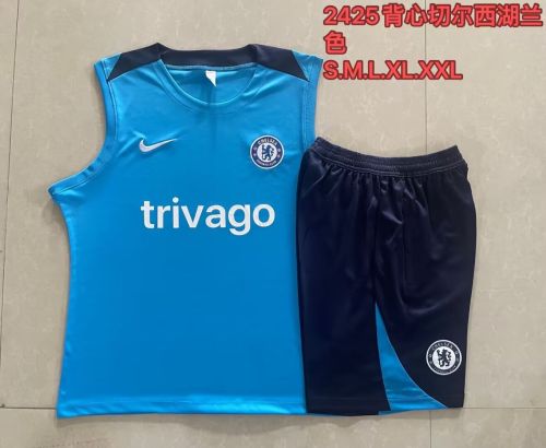 Adult Uniform 2024 Chelsea Light Blue Soccer Training Vest and Shorts Football Set